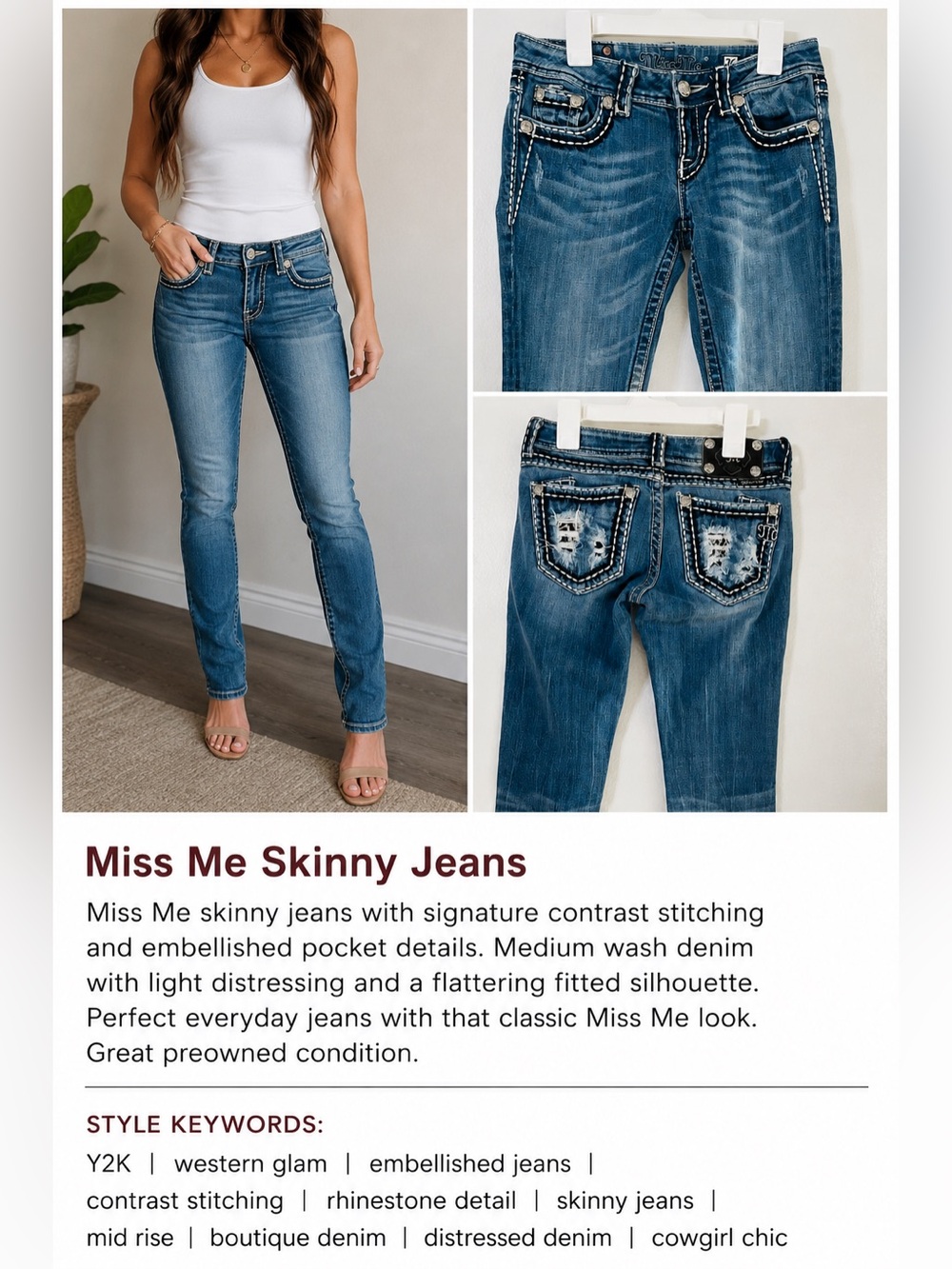 Miss Me Skinny Jeans Distressed Pockets Size 26